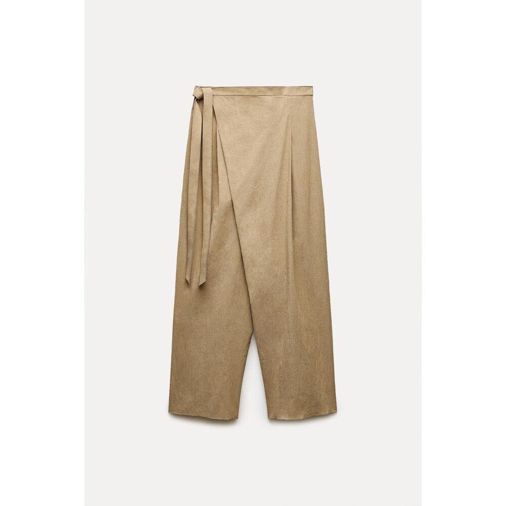 Brown Zara Pareo Wrap Front Tie Waist Wide Leg Pants (NWT)